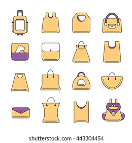 vector icons set of shopping bags isolate on light background. Set icons in modern line style.