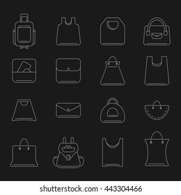 vector icons set of shopping bags isolate on dark background. Set icons in modern line style.