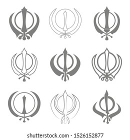 Vector icons set with Sikh symbol Khanda