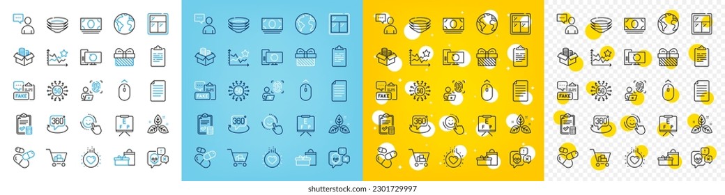 Vector icons set of Smile, Dishes and Computer fingerprint line icons pack for web with Accounting checklist, Swipe up, Love outline icon. Fake document, 360 degree, Money box pictogram. Vector