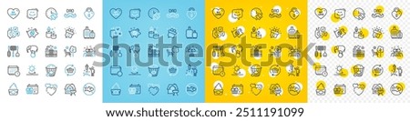 Vector icons set of Smile, Ice cream and Father day line icons pack for web with Elephant on ball, Sun protection, Sleep outline icon. Stop fishing, Baggage, Piggy sale pictogram. Vector