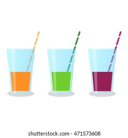 Vector icons set of smoothies with carrot and orange, pineapple,cucumber, kiwi and grapes, beetroot and greenery flavours. Wellness and healthy lifestyle. 