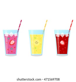Vector icons set of smoothies with different flavours. Wellness and healthy lifestyle. 