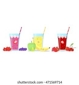 Vector icons set of smoothies with different flavours. Wellness and healthy lifestyle. 