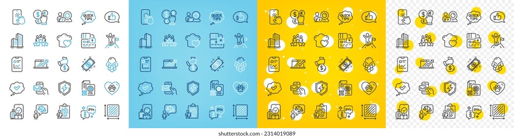 Vector icons set of Square area, Leadership and Messenger mail line icons pack for web with Report document, Phone touch, Bribe outline icon. Quick tips, Business meeting. Vector