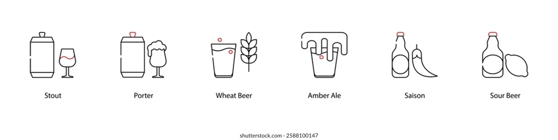 Vector Icons Set - Stout, Porter, Wheat Beer, Amber Ale, Saison, Sour Beer