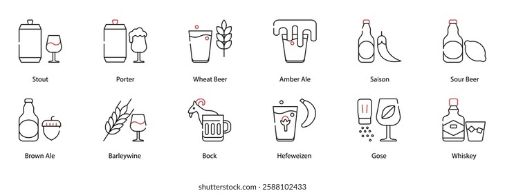 Vector Icons Set - Stout, Porter, Wheat Beer, Amber Ale, Saison, Sour Beer