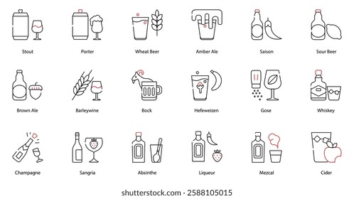 Vector Icons Set - Stout, Porter, Wheat Beer, Amber Ale, Saison, Sour Beer