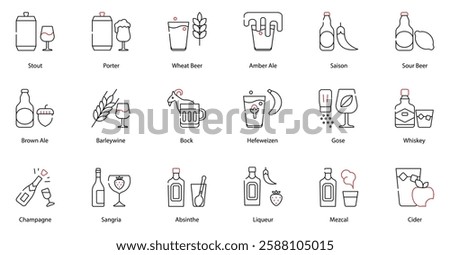 Vector Icons Set - Stout, Porter, Wheat Beer, Amber Ale, Saison, Sour Beer