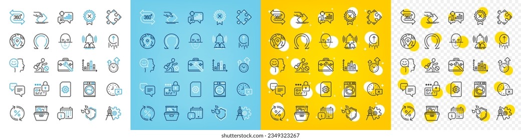 Vector icons set of Strategy, Washing machine and Time management line icons pack for web with Calendar, Cogwheel dividers, Jobless outline icon. Dots message, Good mood, Time pictogram. Vector