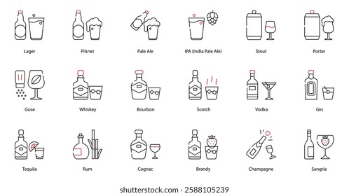 Vector Icons Set - Tequila, Pilsner, Whiskey, Pale Ale