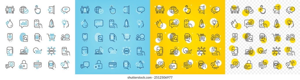 Vector icons set of Text message, Sign out and Lock line icons pack for web with Partnership, Hand click, Security app outline icon. Credit card, Hydroelectricity, Augmented reality pictogram. Vector