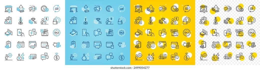 Vector icons set of Travel loan, Inflation and Report line icons pack for web with Manager, Business person, Update data outline icon. Money tax, Sale, Cash back pictogram. Accounting. Vector