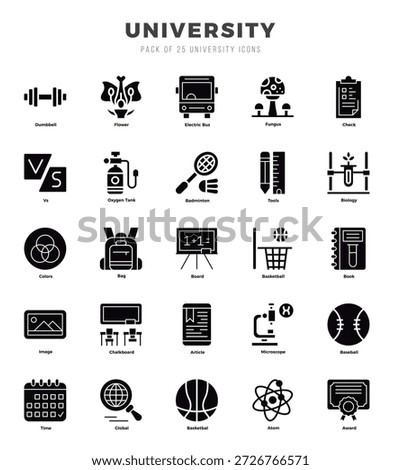 Vector icons set of University. Glyph style Icons.