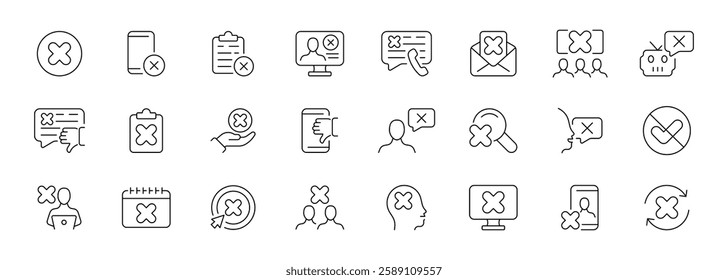 Vector icons set for user interface design featuring error and cancel symbols.