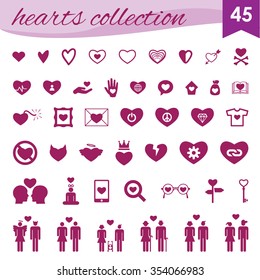 vector icons set / valentines day / heart shapes and love symbols
