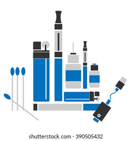 Vector icons set of vaporizer and accessories for vape