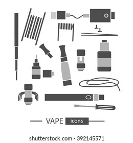 Vector icons set of vaporizer and accessories for vape