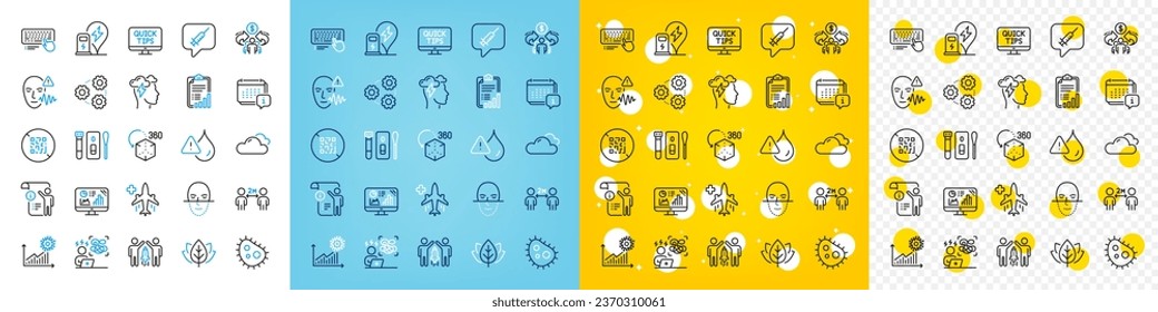 Juego de iconos vectores de íconos a prueba de agua, engranajes y nubes de la línea meteorológica para web con Partnership, gráfico de análisis, icono de contorno sometido a prueba orgánica. Lista de comprobación, vuelo médico, pictograma manual de doc. Vector