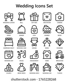 Vector icons set of wedding day in line style