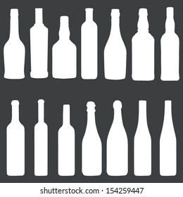 vector icons set: white bottles on dark background