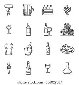Vector icons set of wine on white background