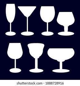 Vector icons set of wineglasses simple white shape isolated bar menu elements