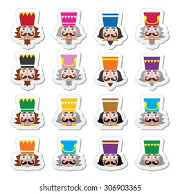 Vector icons set of Xmas nutcrackers heads isolated on white