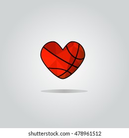 Vector icons in the shape of a heart for basketball, a mobile application for the logo, the basketball team, poster. Geometric pattern.