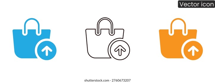 Vector icons of shopping bags with upload symbols, ideal for e-commerce and online shopping concepts