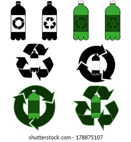 Vector icons showing a plastic bottle and recycling signs