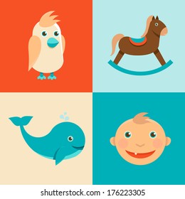 Vector icons and signs in flat style - concepts and illustrations for kids