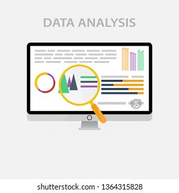 Vector icons and signs for the management and marketing concept of infographic of big data analysis and financial business information research. Digital diagram and graphs of color illustration