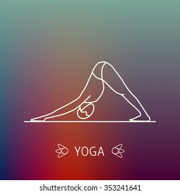 Vector icons and signs in trendy linear style - yoga poses and asanas - man practicing yoga-Design elements for yoga poster. Adho Mukha Shvanasana.