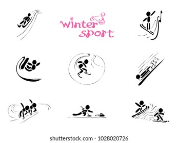 vector icons with single and team competitions / in winter sports