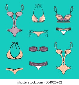 vector icons with a sketch of women's bikini