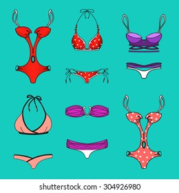 vector icons with a sketch of women's bikini