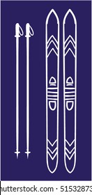 Vector icons with ski and ski poles.