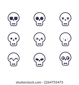 Vector icons of skulls. Different emotions of skulls. Simple and cute skull icons.