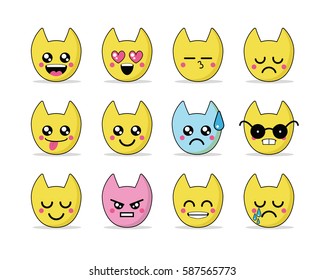 Vector icons of smiley cat faces