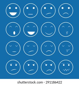 Vector icons of smiley faces with blue background