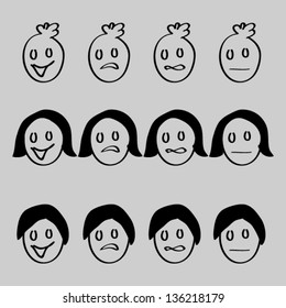 Vector icons of smiley faces isolated on Gray  Background