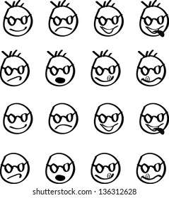 Vector icons of smiley faces isolated on white background
