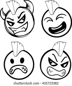 Vector icons of smiley faces, mascot of viking cartoon