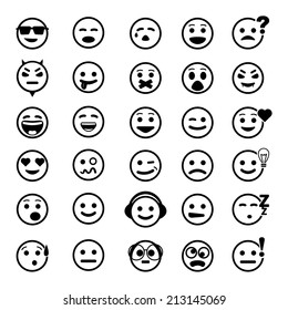 Iconos vectores de caras sonrientes sobre fondo blanco. Conjunto de emociones diferentes.