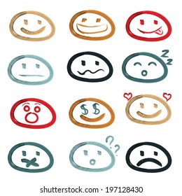 Vector icons of smiley faces. Set of dfferent emotions.