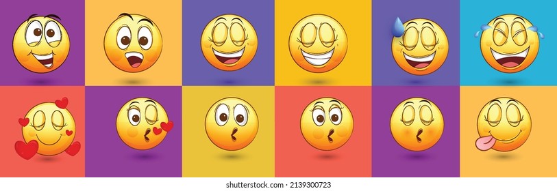 Vector icons of smiley faces, Set of Emoji icons