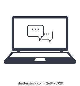 Vector icons social network communication. communication on the Internet. Dialog clouds at laptop monitor.