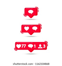 Vector icons of the social network, notifying about likes, messages and marked users