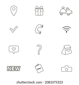 Vector icons for social networks. Gift box, delivery, geolocation, menu